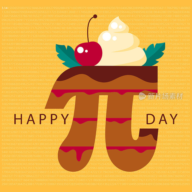 π的一天快乐!庆祝π的一天。数学常数。3月14日(3/14)。圆的周长与直径之比。常数Pi蛋糕t